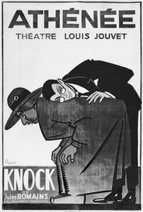 Affiche publicitaire pour une représentation de Knock ou le Triomphe de la médecine de Jules Romains au Théâtre Athénée